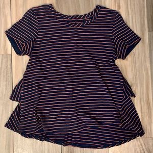 Women’s Anthropologie T.la Striped Short Sleeve Ruffle Tshirt Size XS